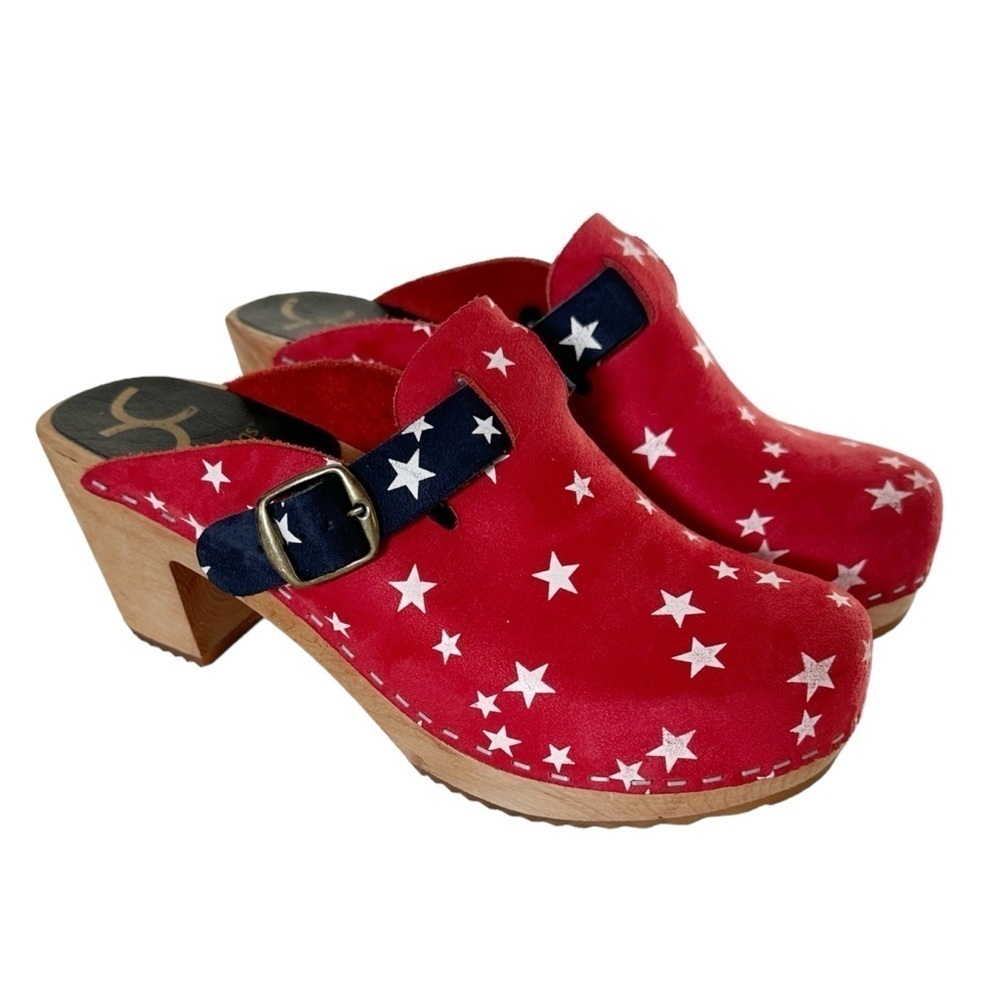 Cape Clogs Swedish Wooden Suede Americana 4th of July Stars Red White Blue Sz 37